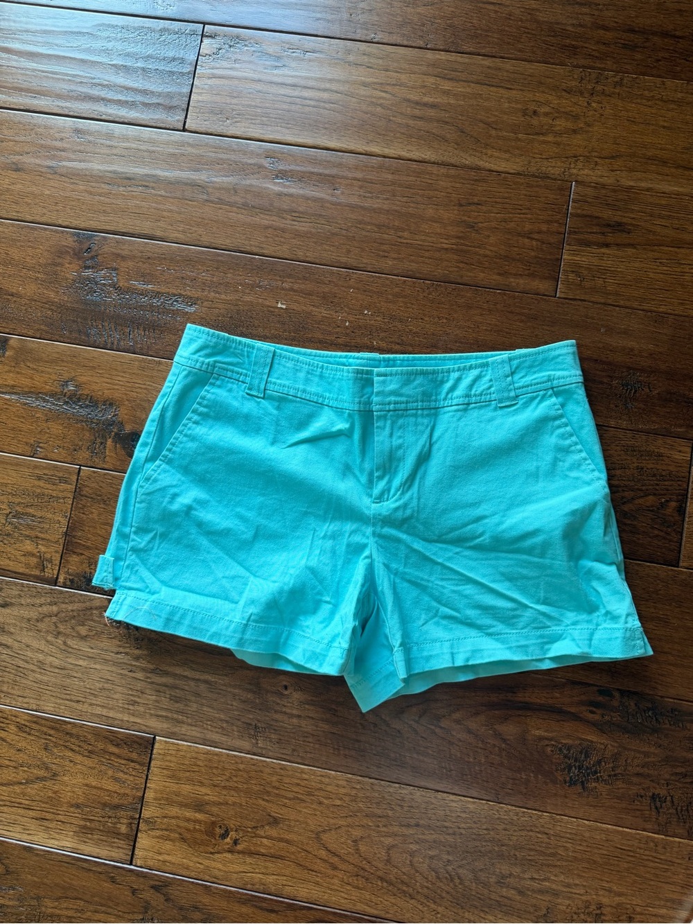 New York & Company Aqua Cotton Blend Midrise Shorts